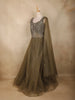 Olive Green Sequins Embroidered Net Gown with Attached Dupatta