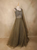Olive Green Sequins Embroidered Net Gown with Attached Dupatta