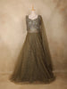 Olive Green Sequins Embroidered Net Gown with Attached Dupatta
