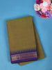 Olive Green Solid Cotton Saree With Zari Woven Purple Border