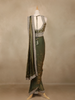 Olive Green Solid Design Chiffon Ready To Wear Saree with Designer Blouse