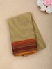Olive Green Solid Design Cotton Saree with Contrast Border