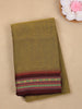 Olive Green Solid Woven Design Cotton Saree with Contrast Border