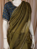 Olive Green Stone Embellished Design Tussar Fancy Saree with kalamkari Blouse