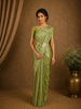 Olive Green Striped And Floral Zari Woven Design Banarasi Silk Saree