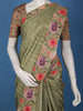 Olive Green Striped Design Art Silk Saree