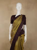 Olive Green Striped Zari Woven Design Pure Kanchipuram Silk Saree with Contrast Zari Border