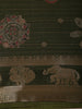 Olive Green Striped Zari Woven Design Semi Silk Saree with Animal Motif  Border