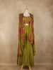 Olive Green Thread Embroidered Design Georgette Indo Western Palazzo Suit