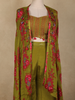 Olive Green Thread Embroidered Design Georgette Indo Western Palazzo Suit