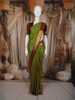Olive Green Traditional Butta Woven Design Pure Kanchipuram Silk Saree with Contrast  Zari Border