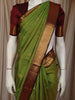Olive Green Traditional Butta Woven Design Pure Kanchipuram Silk Saree with Contrast  Zari Border