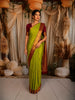 Olive Green Traditional Butta Woven Design Pure Kanchipuram Silk Saree with Contrast  Zari Border
