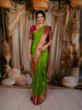 Bright Leaf Green Traditional Butta Woven Design Pure Kanchipuram Silk Saree with Contrast  Zari Border