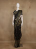 Olive Green and Black Checked Floral Design Cotton Saree