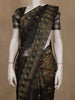 Olive Green and Black Checked Floral Design Cotton Saree