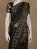 Olive Green and Black Checked Floral Design Cotton Saree