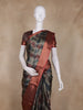 Olive Green and Maroon Ikat Woven Design Cotton Fancy Saree with Zari Border