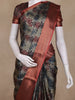 Olive Green and Maroon Ikat Woven Design Cotton Fancy Saree with Zari Border
