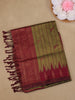Olive Green and Maroon Striped Woven Art Silk Saree with Contrast Zari Border