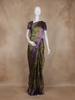 Olive Green and Purple Floral Woven Design Mixed Cotton Fancy Saree with Zari Border