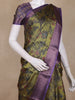 Olive Green and Purple Floral Woven Design Mixed Cotton Fancy Saree with Zari Border