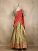 Olive Green Floral Woven Silk Lehenga with Draped Dupatta