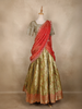 Olive Green Floral Woven Silk Lehenga with Draped Dupatta