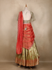 Olive Green Floral Woven Silk Lehenga with Draped Dupatta