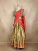 Olive Green Floral Woven Silk Lehenga with Draped Dupatta