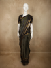 Olive Green and Royal Blue Striped Zari Woven Design Pure Kanchipuram Silk Saree with Contrast Zari Border