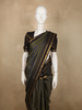 Olive Green and Royal Blue Striped Zari Woven Design Pure Kanchipuram Silk Saree with Contrast Zari Border