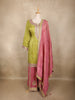 Olive Green and pink Zari Embroidered Design Tissue Silk Palazzo Suit