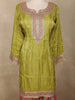 Olive Green and pink Zari Embroidered Design Tissue Silk Palazzo Suit