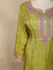 Olive Green and pink Zari Embroidered Design Tissue Silk Palazzo Suit
