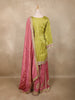 Olive Green and pink Zari Embroidered Design Tissue Silk Palazzo Suit
