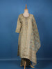 Olive Grey Embroidered Tussar Silk Straight Cut Salwar Suit With Woven Dupatta