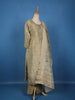 Olive Grey Embroidered Tussar Silk Straight Cut Salwar Suit With Woven Dupatta