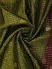 Olive Leaf Green Mini Checked Zari Woven Design Pure Kanchipuram Silk Saree with Contrast Peacock Zari Border