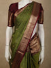 Olive Leaf Green Mini Checked Zari Woven Design Pure Kanchipuram Silk Saree with Contrast Peacock Zari Border