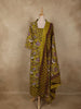 Olive Moss Green Floral Printed Design Cotton Salwar Suit with Dupatta