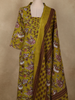 Olive Moss Green Floral Printed Design Cotton Salwar Suit with Dupatta