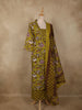 Olive Moss Green Floral Printed Design Cotton Salwar Suit with Dupatta