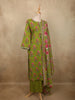 Olive Moss Green Floral Printed Design Cotton Salwar Suit with Dupatta