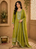 Olive Moss Green Floral Zari Embroidered Design Tissue Silk Salwar Suit with Dupatta