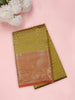 Olive Mustard Green Butta Zari Woven Design Semi Silk Saree with Contrast Floral Border