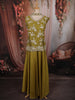 Olive Mustard Green Floral Sequins and Beads Embroidered Design Tissue Palazzo Suit with Choker Dupatta