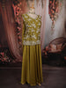 Olive Mustard Green Floral Sequins and Beads Embroidered Design Tissue Palazzo Suit with Choker Dupatta