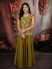Olive Mustard Green Floral Sequins and Beads Embroidered Design Tissue Palazzo Suit with Choker Dupatta