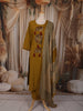 Olive Mustard Yellow Floral Thread Embroidered Design Cotton Straight Cut Salwar Suit with Contrast Dupatta